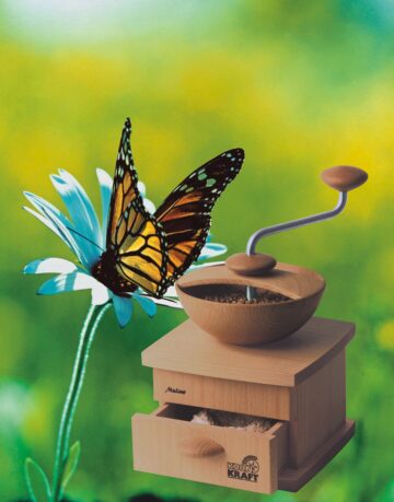 +Mulino montiert mit Schmetterling Hand Getreidemühle "Mulino" inkl. Tischhalterung